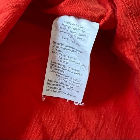 J.Crew Women Girls Eyelet Flutter-Sleeve Top with Pom-Pom Trim Orange Red Size S - Picture 4 of 7